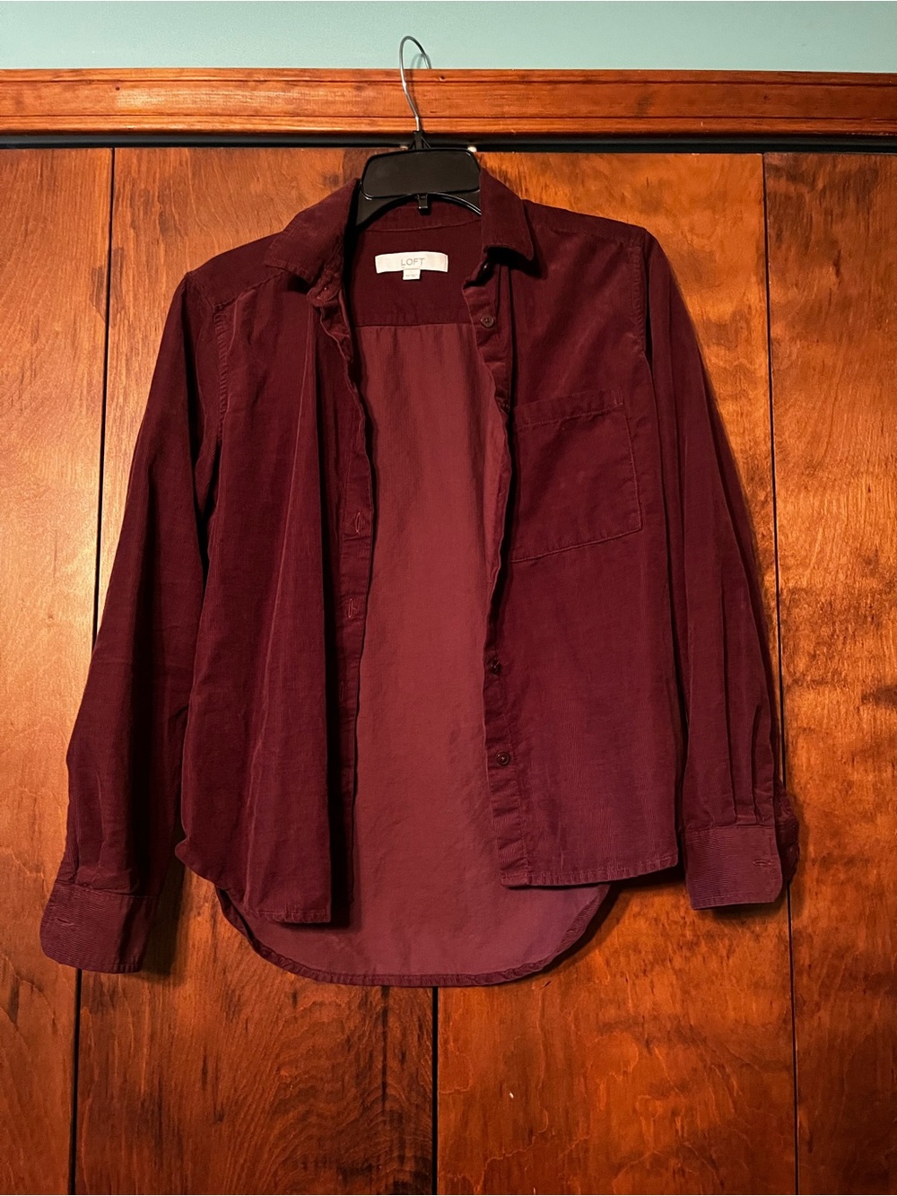 LOFT Corduroy Burgundy Long-Sleeve Button-Down Shirt